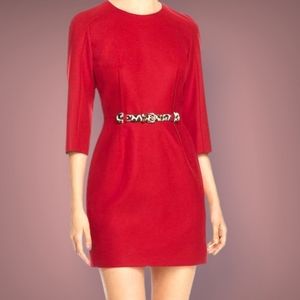 PAULE KA Red Belted Virgin Wool Mini Dress